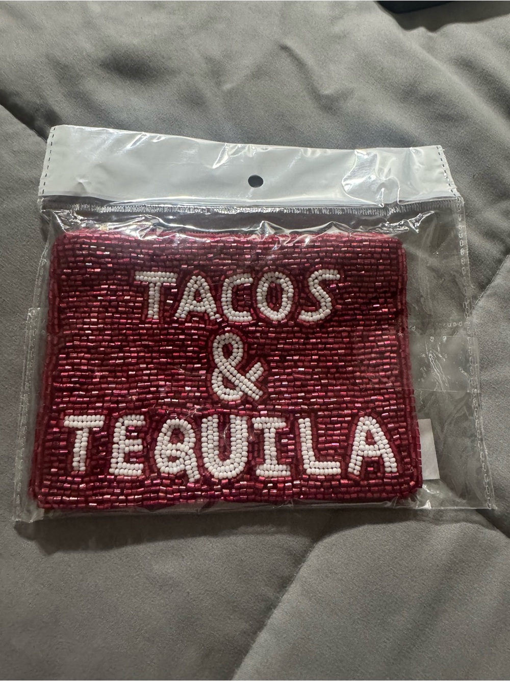 Beaded 'Tacos & Tequila Red Party Pouch